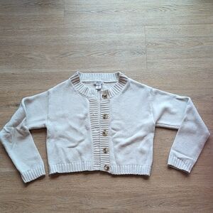 Sincerly Jules Cream Cropped Button-Front Cardigan, Cotton Blend, Small